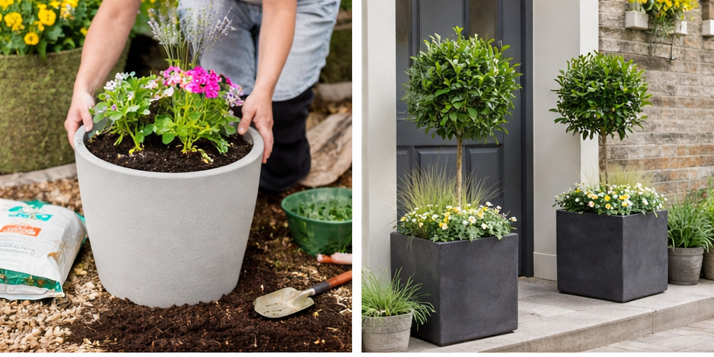 How to plant decorative pots: Polystone planters, container gardening tips & styling ideas