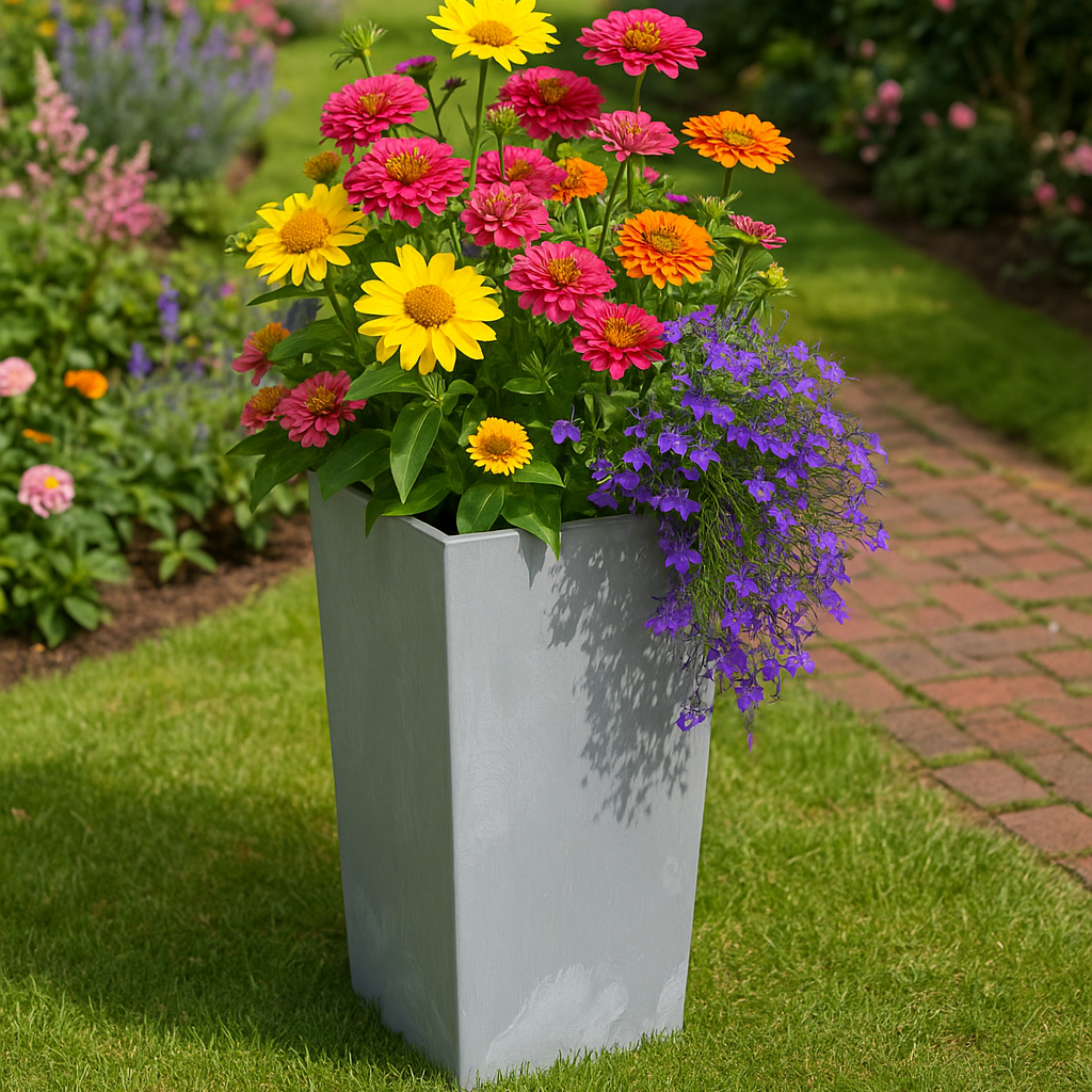 Lamela Concrete™ Finesse Tall Stone Planter, Tapered Garden Plant Pot, Poly Resin Planter