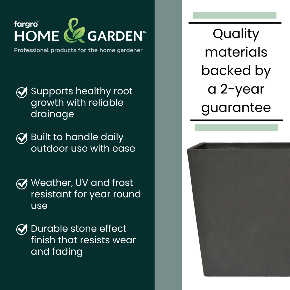 Tapered Rectangular Polystone Trough Planter with Drainage Hole - Large Outdoor Plant Pot