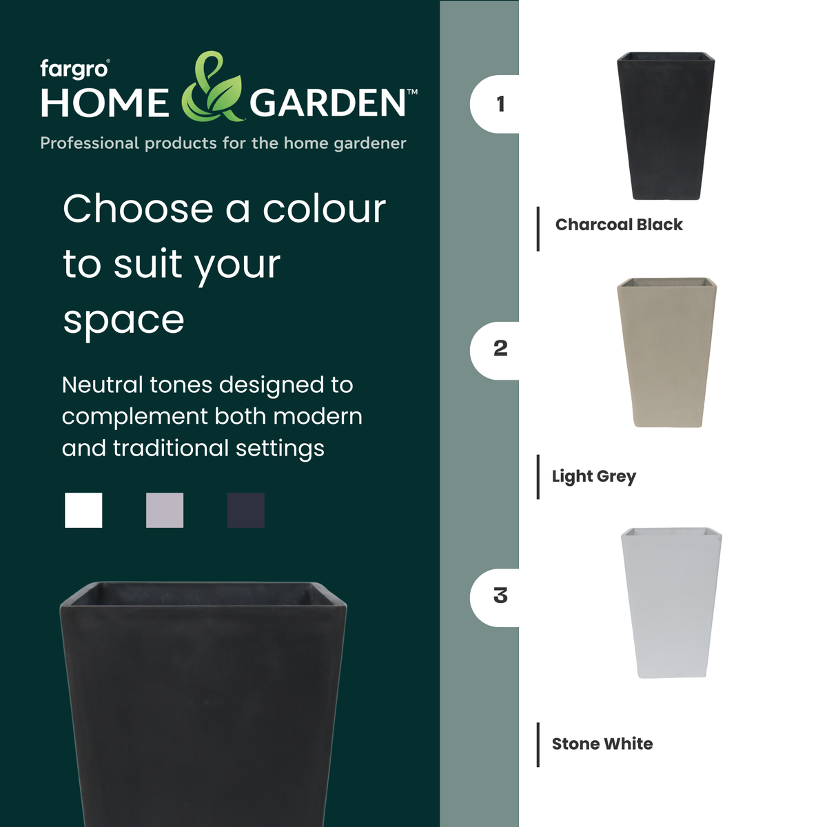 FHG™ Polystone Tapered Tall Garden Planter, Patio Plant Pots, Outdoor Garden Planter