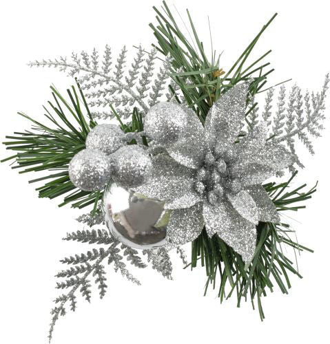 Christmas Pick Fern with Glitter Poinsettia