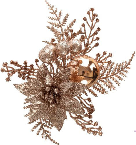 Christmas Pick Sparkly Poinsettia & Fern