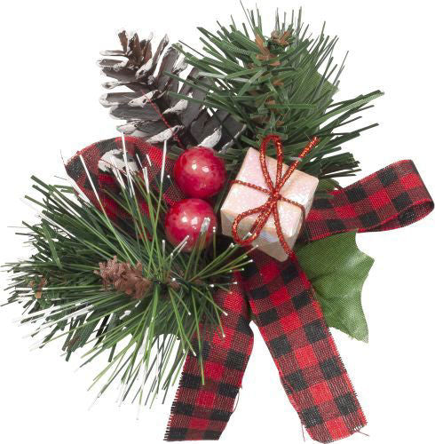 Christmas Pick Pine, Holly, Ribbon & Berries