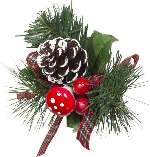 Christmas Pick Pine, Holly, Ribbon & Mushroom