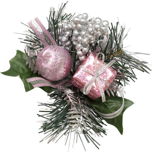Christmas Pick Pine & Fern with Silk Ball/Gift Box/Berries/Ribbon