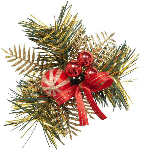 Christmas Pick Pine & Fern with Silk Ball/Bow