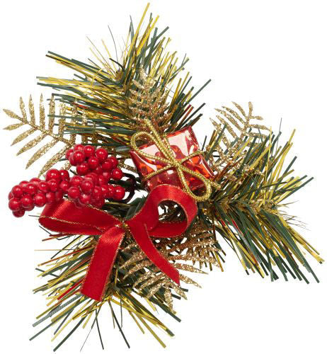 Christmas Pick Pine & Fern with Gift Box/Berries/Ribbon