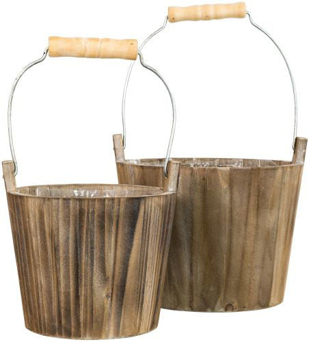 Wooden Pail with Handle Set of 2