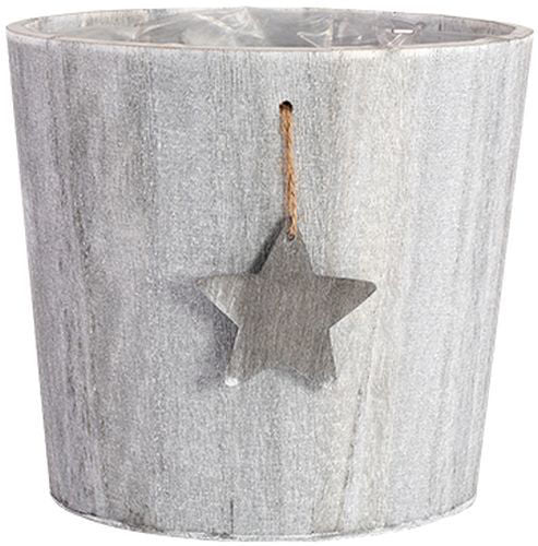 Wood Planter Round with Hanging Star 20cm