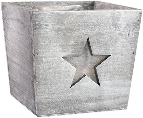 Wood Planter Square Engraved Star 20cm