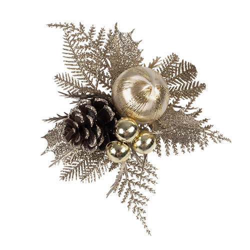 Christmas Pick Fern with Silk Ball, Cone & Bauble