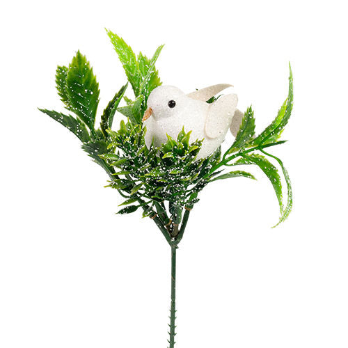 Christmas Pick Tea Leaf with Bird & Snow