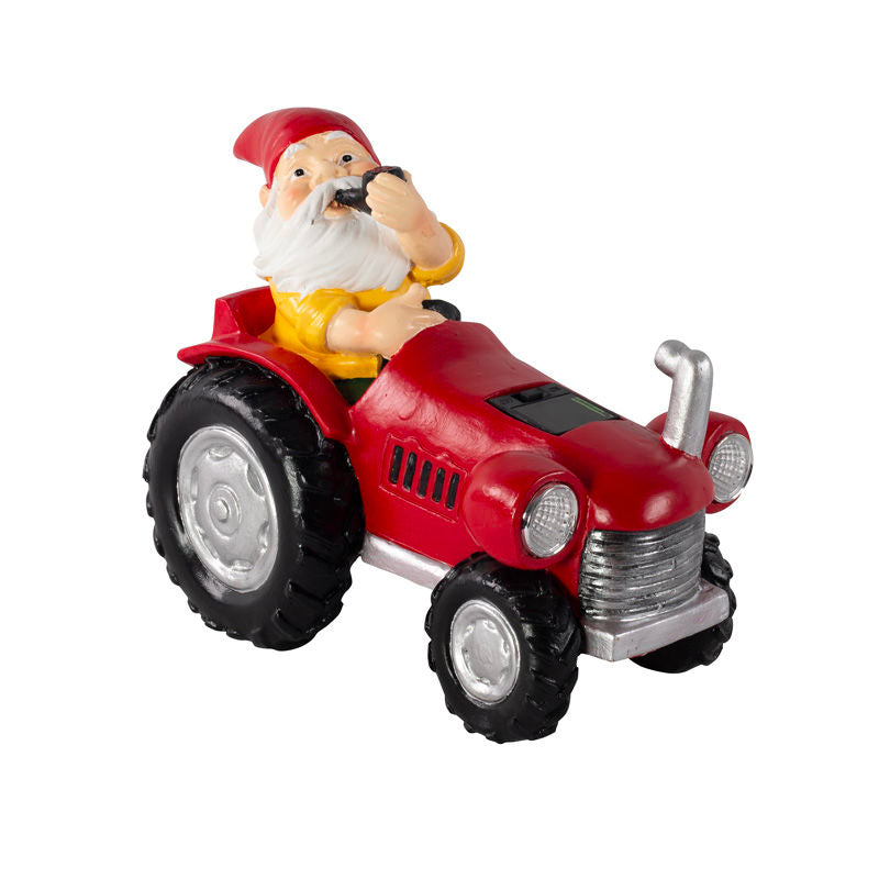 Garden Ornament Gnome on Tractor Solar Light