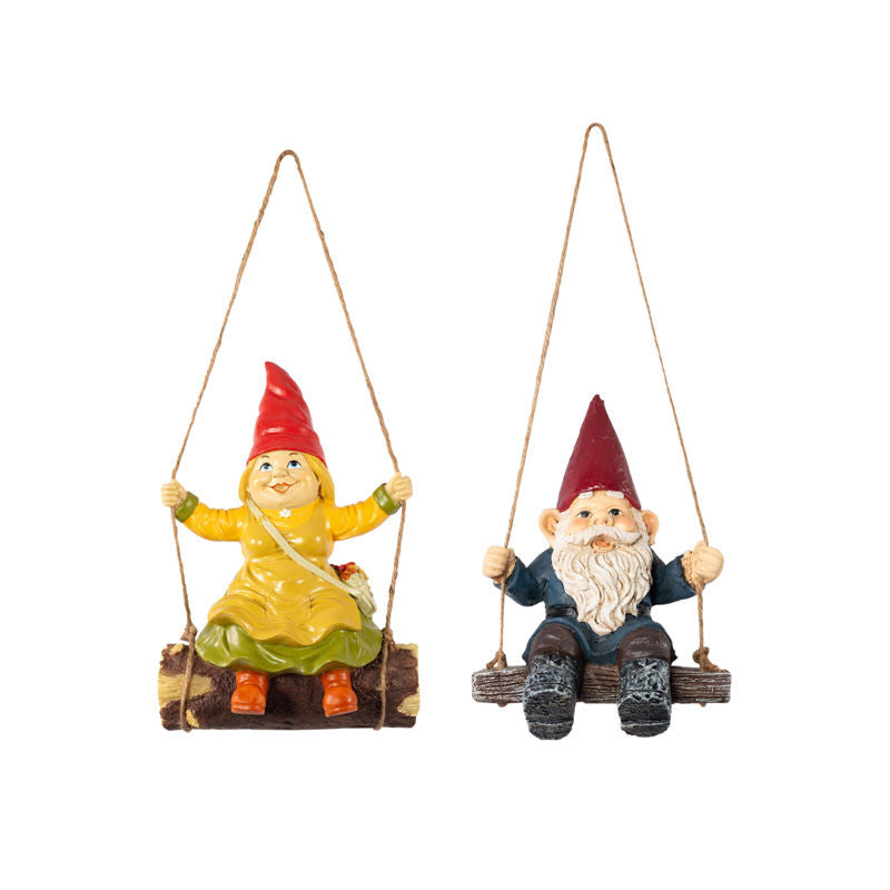 Garden Ornament Swinging Gnomes