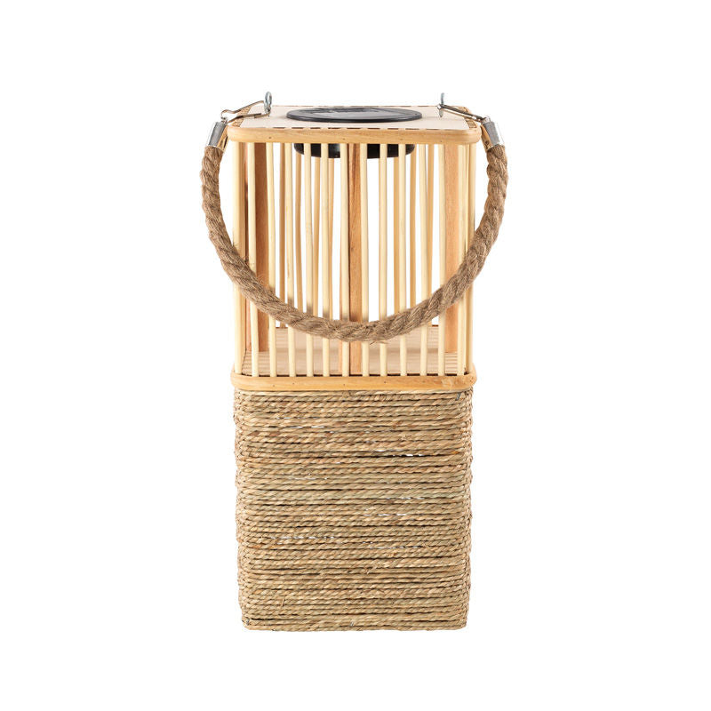 Solar Lantern Jute Rope & Bamboo Square