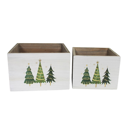 Wooden Planter Christmas Tree Square Set of 2