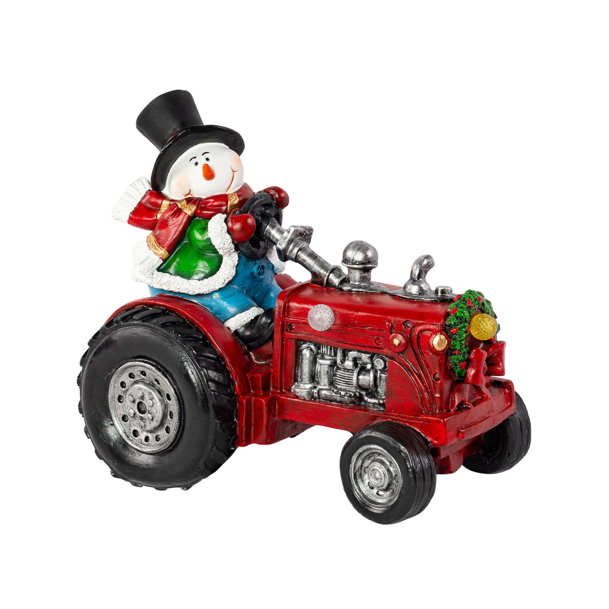 Christmas Ornament Tractor with Snowman & LED Lights