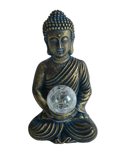 Cement Garden Ornament Solar Light Buddha with Crackle Ball