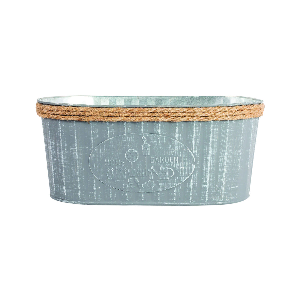 Tin Trough Home & Garden with Rope Top 27cm - Slate