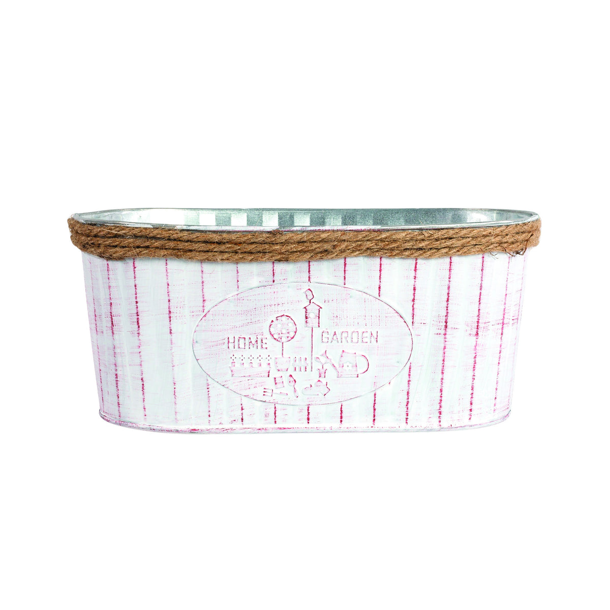Tin Trough Home & Garden with Rope Top 27cm - Marshmallow