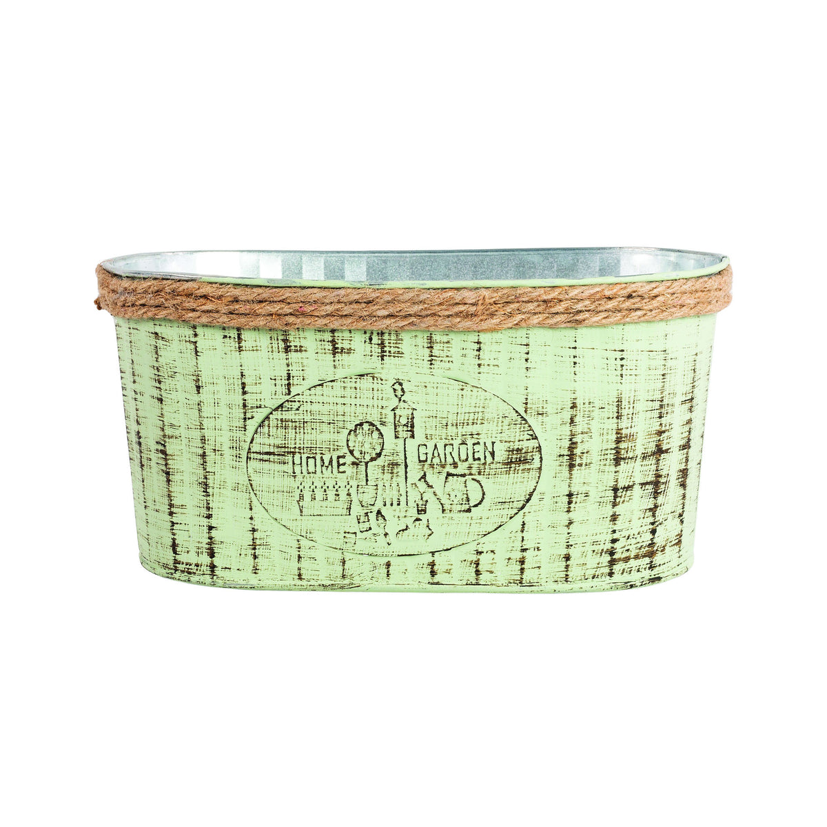 Tin Trough Home & Garden with Rope Top 27cm - Green
