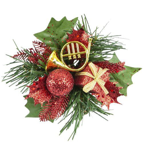 Christmas Pick Gift Box & Horn - Red/Gold