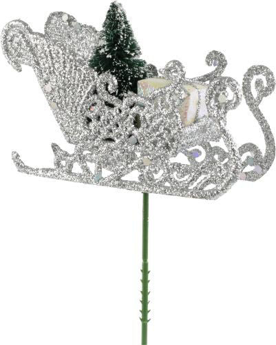 Christmas Pick Glitter Sleigh - Silver
