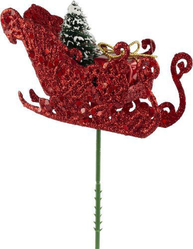 Christmas Pick Glitter Sleigh - Red