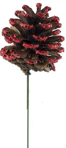 Pick Natural Pine Cone Glitter Edge - Red