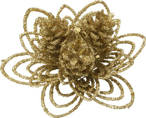 Christmas Pick Glitter Leaf with Cones - Gold