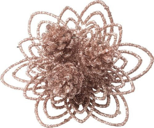 Christmas Pick Glitter Leaf with Cones - Rose Gold
