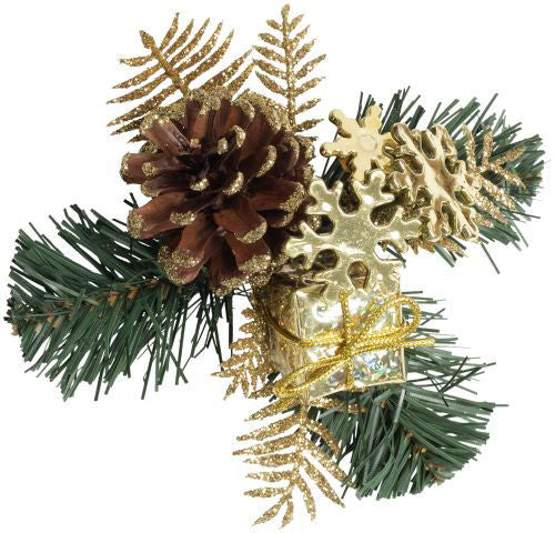 Christmas Pick with Gift Box/Snowflake/Cone - Gold