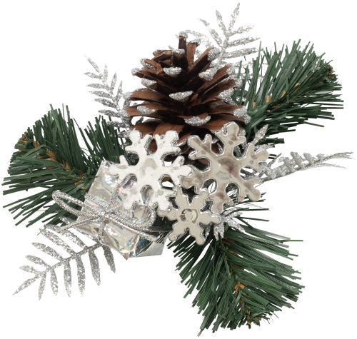 Christmas Pick with Gift Box/Snowflake/Cone - Silver