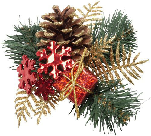 Christmas Pick with Gift Box/Snowflake/Cone - Red