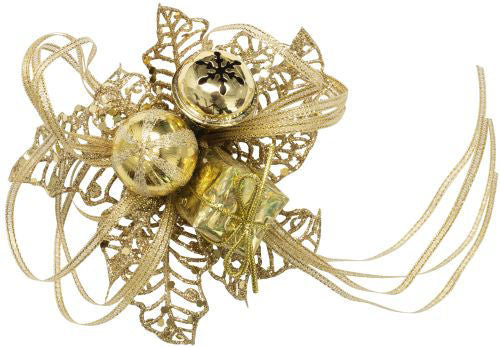 Christmas Pick Holly with Bell/Silk Ball/Gift Box - Gold