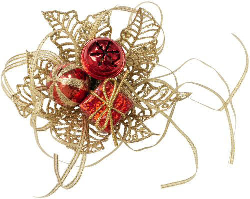 Christmas Pick Holly with Bell/Silk Ball/Gift Box - Red