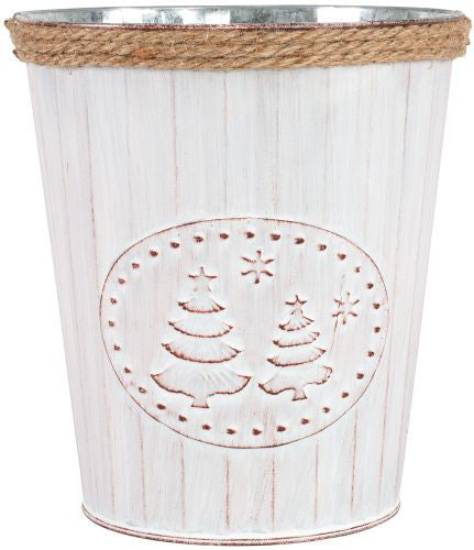 Tin Pail Christmas Tree Emblem with Rope Top - Marshmallow