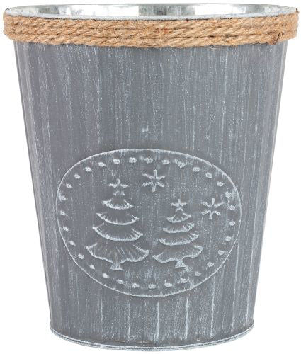 Tin Pail Christmas Tree Emblem with Rope Top - Slate