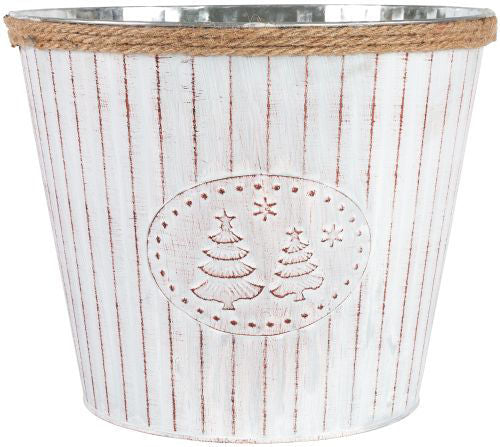Tin Pail Christmas Tree Emblem with Rope Top - Marshmallow