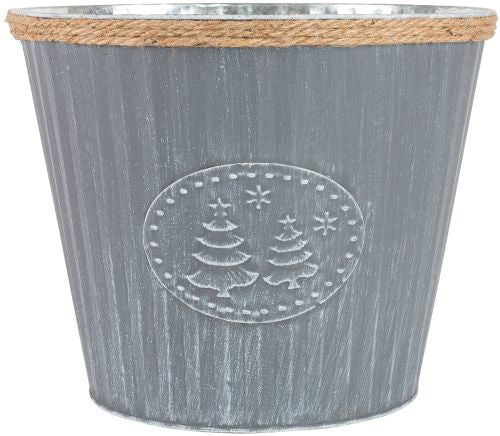 Tin Pail Christmas Tree Emblem with Rope Top - Slate