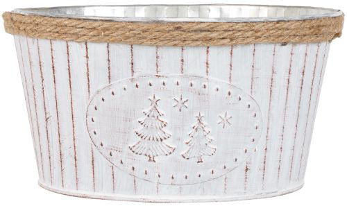 Tin Bowl Christmas Tree Emblem with Rope Top 23cm - Marshmallow