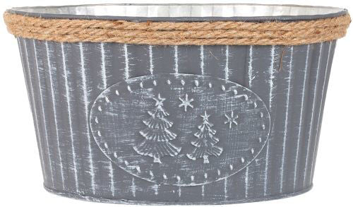 Tin Bowl Christmas Tree Emblem with Rope Top 23cm - Slate