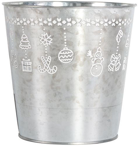 Tin Pail with Hanging Decorations 17cm - Galvanised