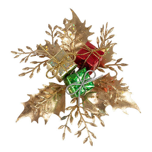 Christmas Pick Holly & Fern with Gift Box - Multi Coloured