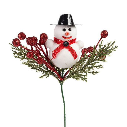 Christmas Pick Snowman with Berries - Red/White