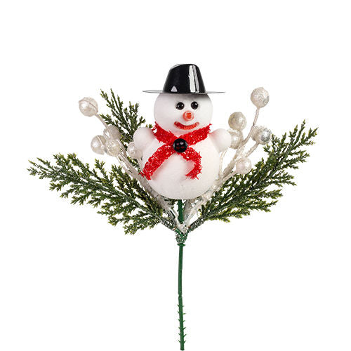 Christmas Pick Snowman with Berries - White