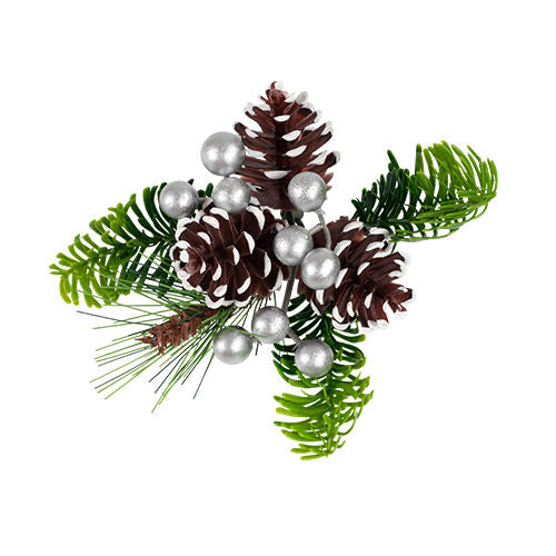 Christmas Pick Pine with Berries - Natural/Silver