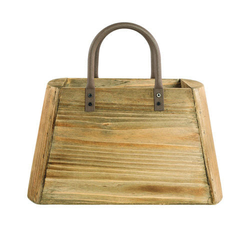 Wooden Planter Handbag Design with Metal Handle 26cm