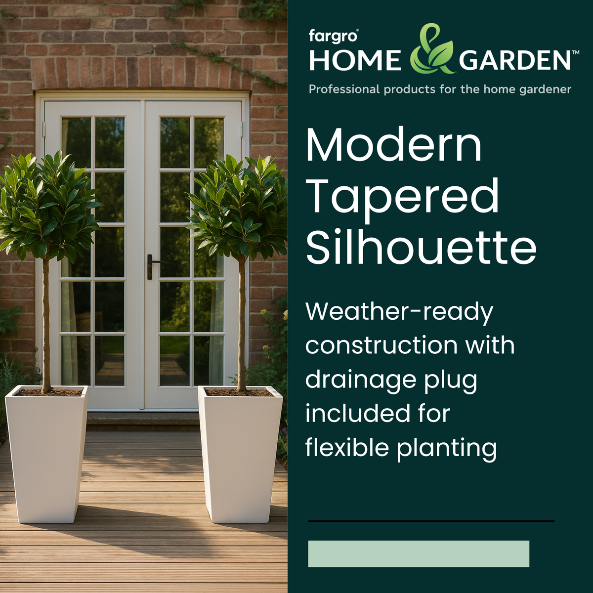 FHG™ Polystone Tapered Tall Garden Planter, Patio Plant Pots, Outdoor Garden Planter