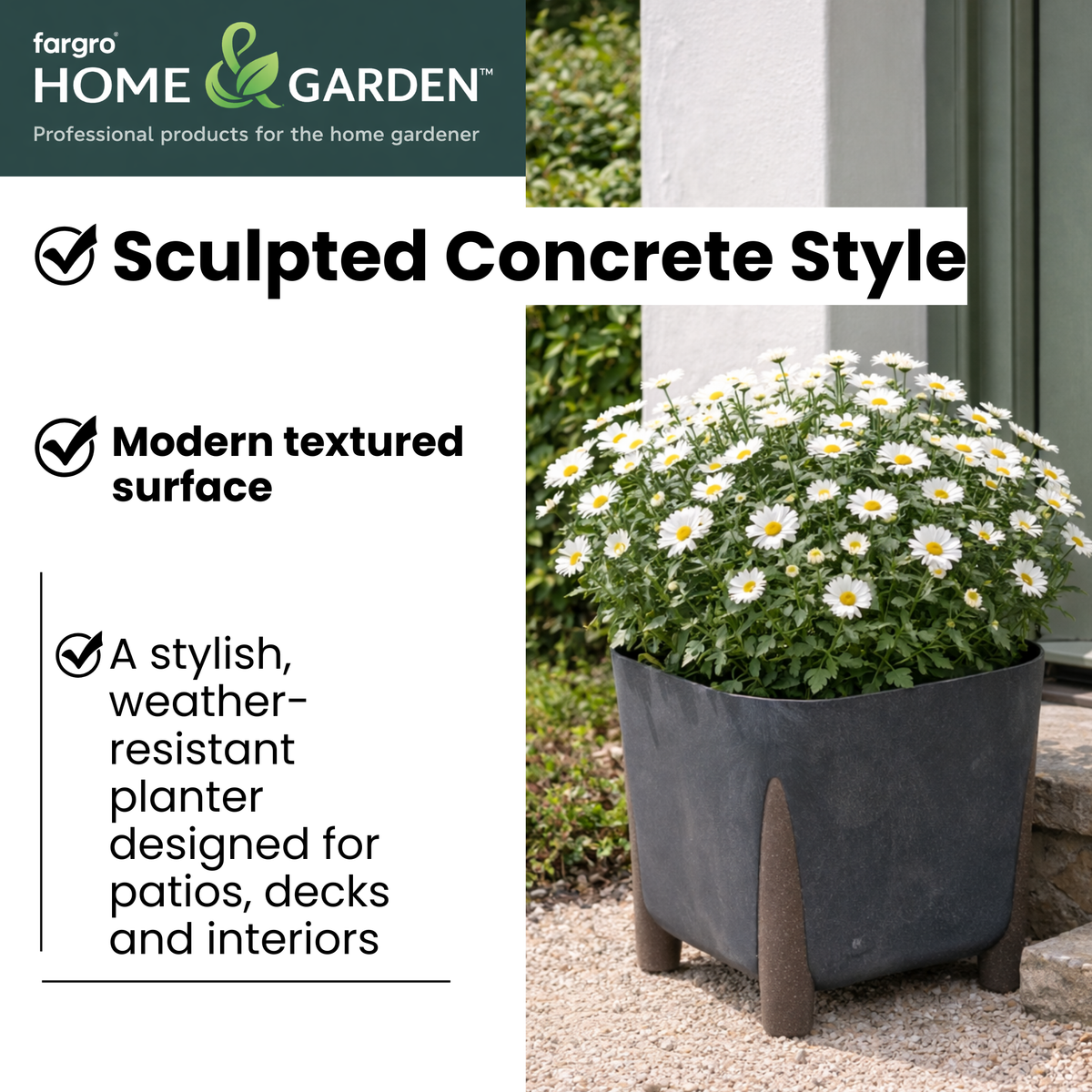 Lamela Concrete™ Frida Stone Round Planter, Poly Resin Plant Pot